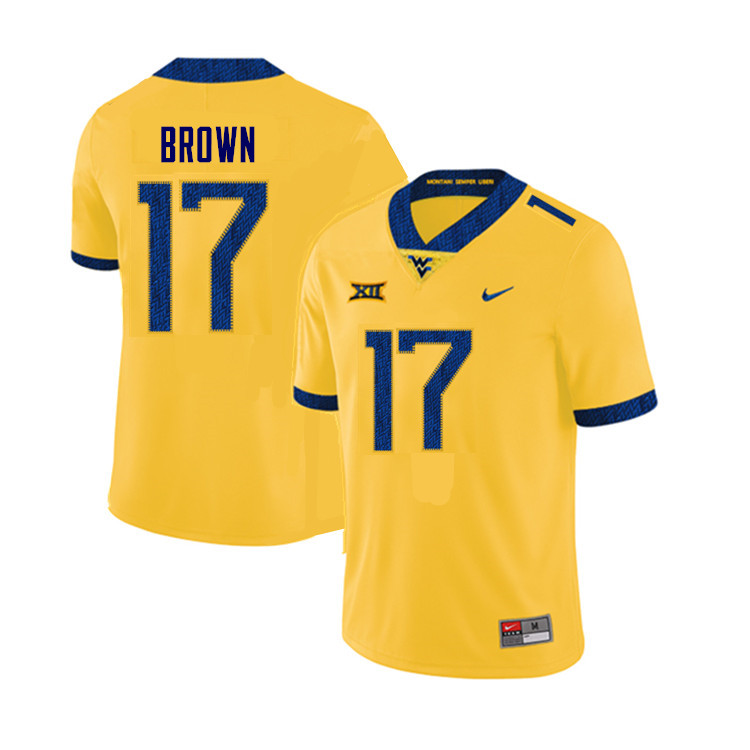 Men #17 Sam Brown West Virginia Mountaineers College Football Jerseys Sale-Yellow - Click Image to Close